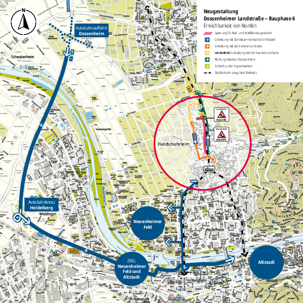 Umleitung Individualverkehr Dossenheimer Landstraße ab 24. August 2026 Umleitungsgrafik Individualverkehr Dossenheimer Landstraße ab 24. August 2026