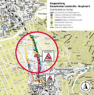 Umleitung Individualverkehr Dossenheimer Landstraße ab 24. August 2026 - Detail Umleitungsgrafik Individualverkehr Dossenheimer Landstraße ab 24. August 2026 - Detail